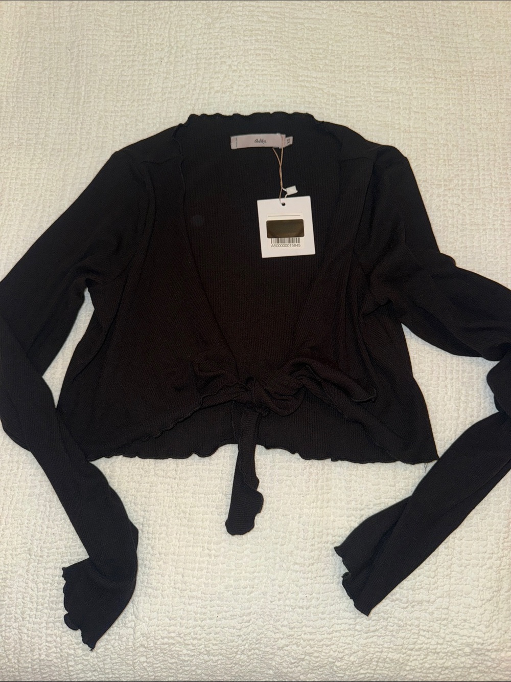 Black Tie-Front Ribbed Cardigan